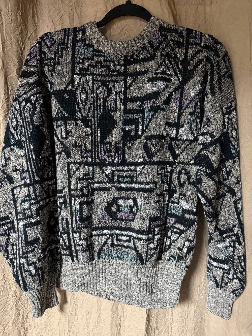 Vintage 90s Abstract Geometric Jacquard Pattern Grandpa Sweater Crewneck